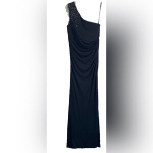 Laundry by Shelli Segal Beaded One
Shoulder Gown Black Jersey Size 4 Maxi‎ Dress